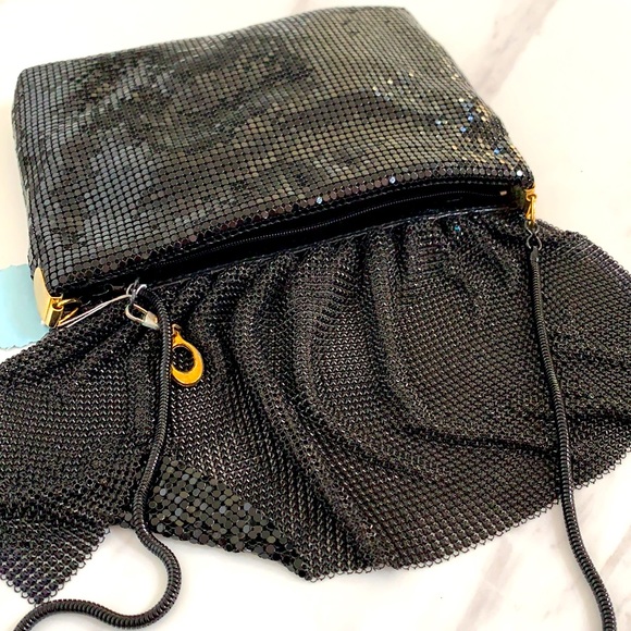 Mesh bag with drape front detail and strap, black - Picture 3 of 5